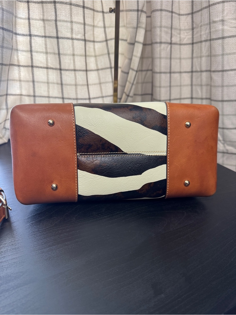 Dooney & Bourke Florentine Satchel 30 Zebra Black White Natural - Picture 3 of 11